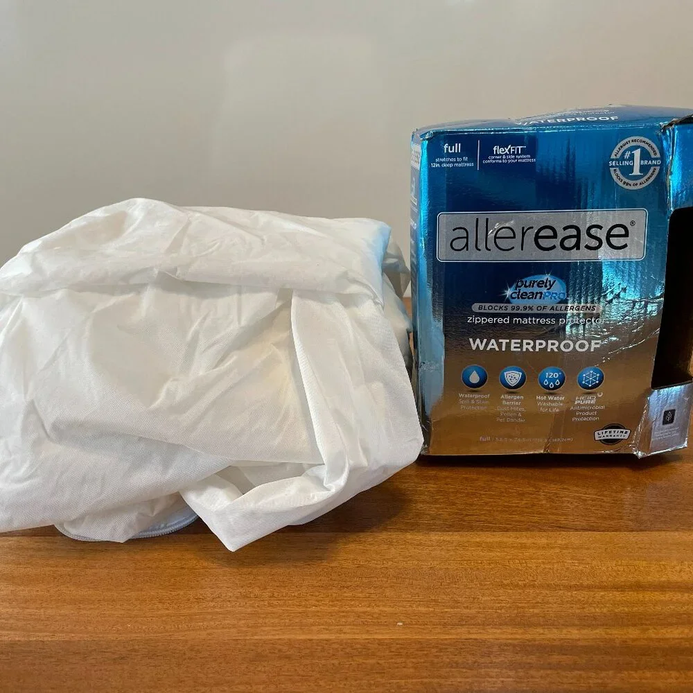NEW AllerEase Waterproof FULL Polyester Zip Allergy Mattress Protector, Warranty